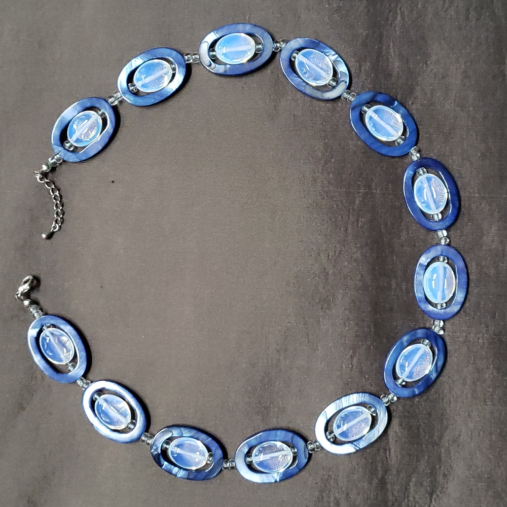 🔥HP🔥 VTG Opalite / Abalone Link Necklaces, blue tone - Picture 6 of 13